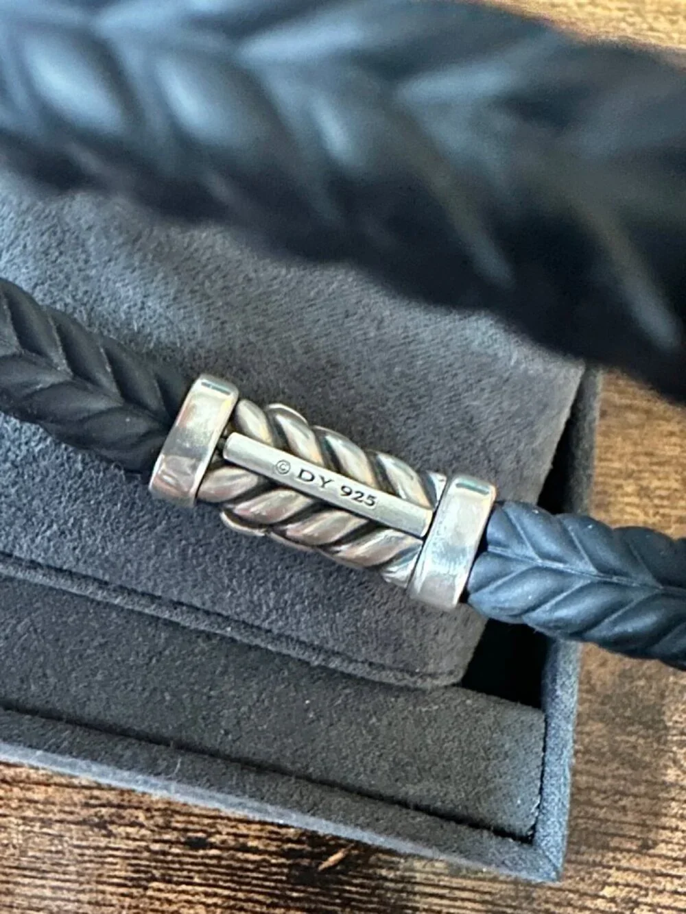 David Yurman Chevron Bracelet in Black Rubber w/ Pavé Black Diamonds